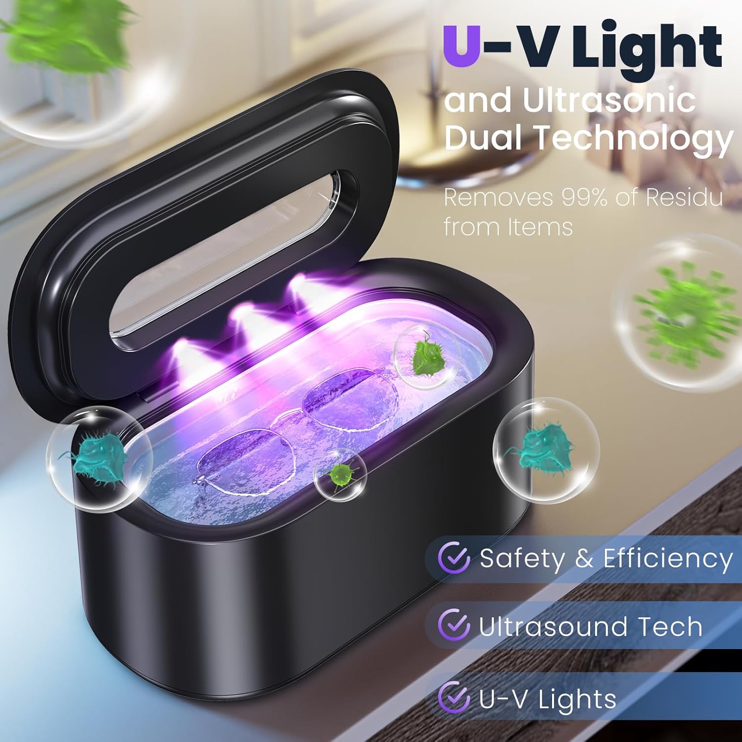 Detalle de Ultrasonic Jewelry Cleaner (48KHz) 30W Professional Ultrasonic Cleaner with Dual Cleaning Modes and Digital Timer