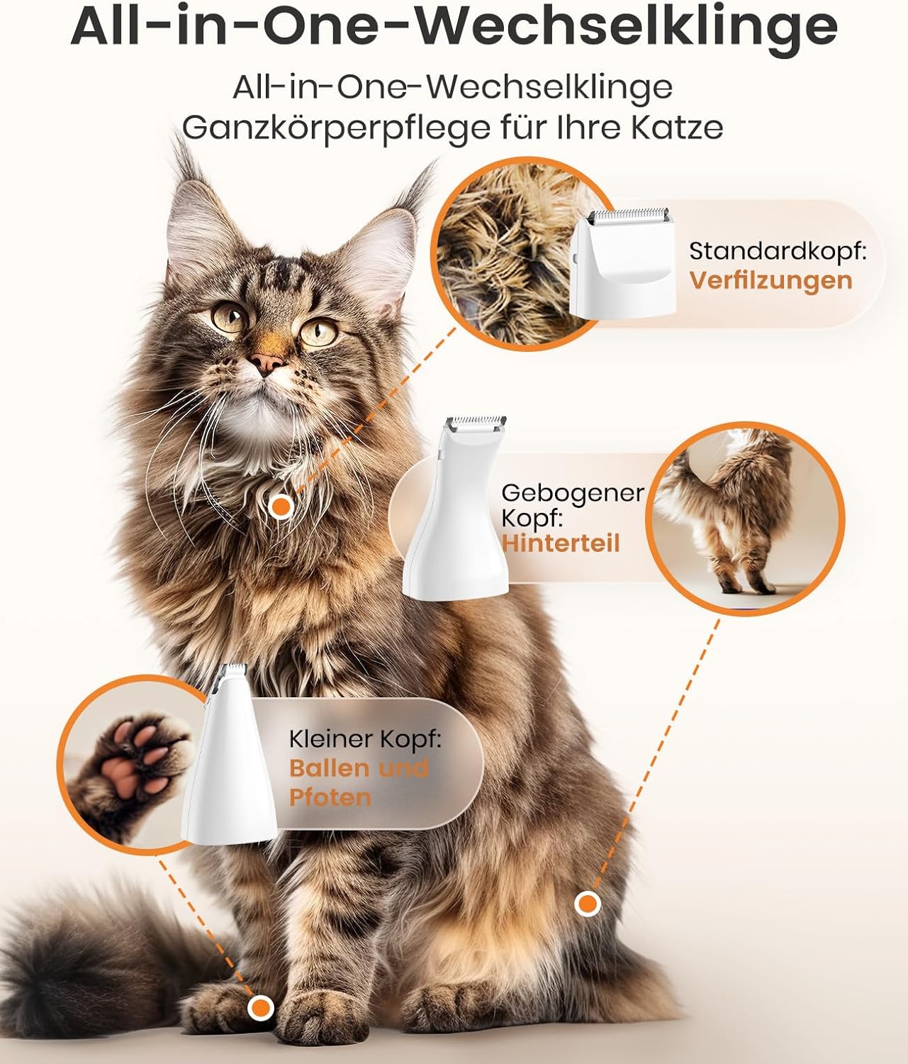 Thumbnail 1 de oneisall 3-in-1 Schermaschine für Katzen & Hunde – leiser Katzentrimmer mit 3 Aufsätzen