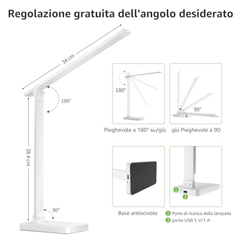 Detalle de Lepro Lampada da Scrivania LED 15W 655LM: luce modulabile con porta USB integrata