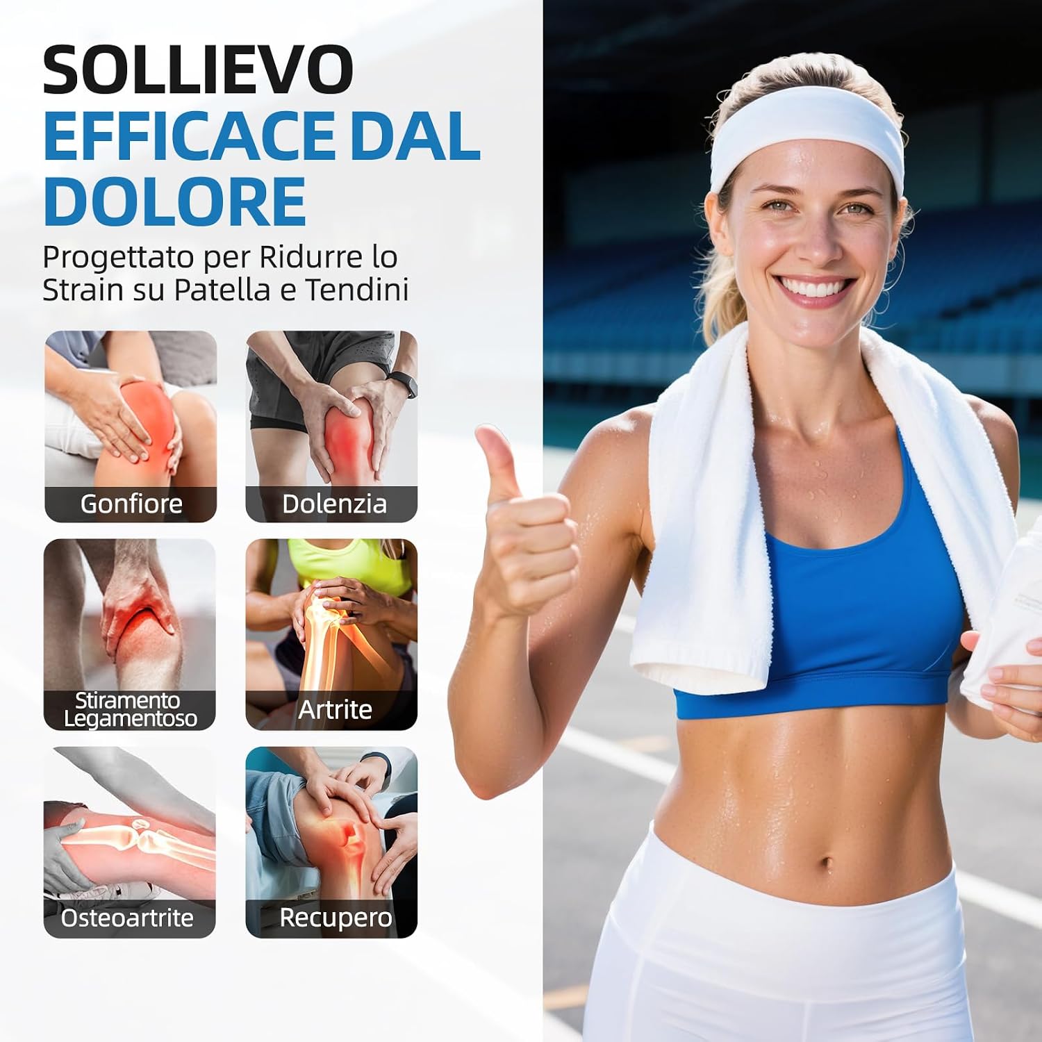 Detalle de CAMBIVO Ginocchiera Ortopedica con Doppio Cuscinetto in Gel e Stabilizzatori a Molla