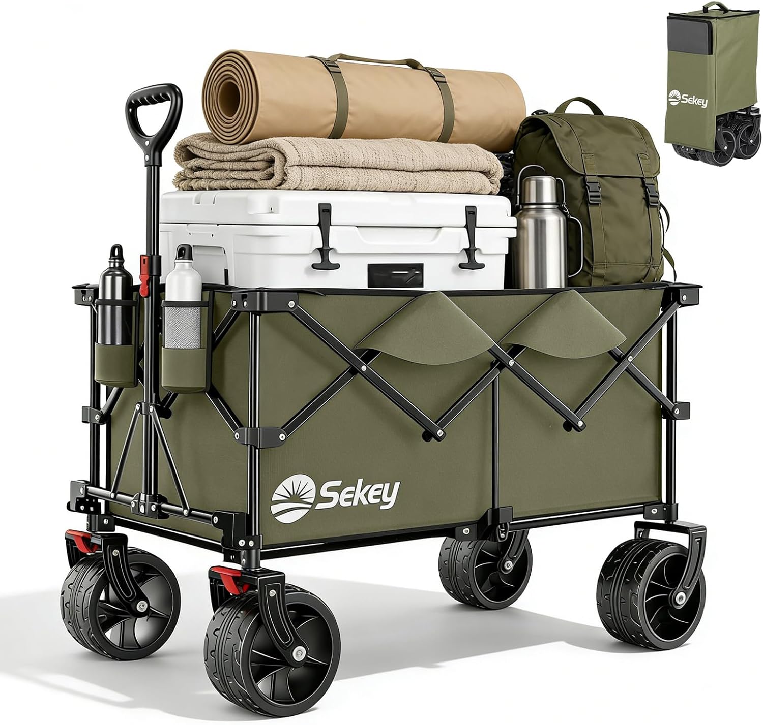Thumbnail 6 de Sekey XXL Plus Bollerwagen faltbar mit Bremsen, 200 l Stauraum und All-Terrain-Reifen (XXL-PlusB 4011, Blau-Grau)