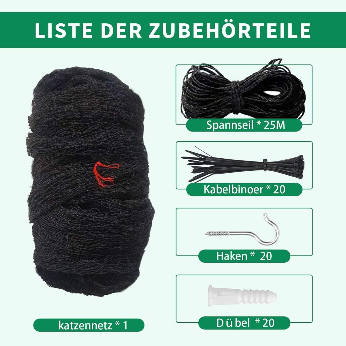 Detalle de Tatamiyya Katzennetz Balkon 8x3m: Drahtverstärkt, UV-beständig & sicher – inkl. Montagematerial