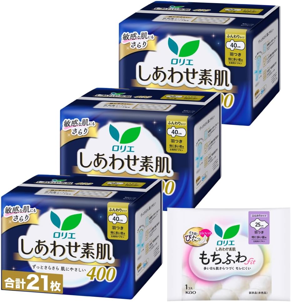 Detalle de ロリエ 2022020850007 しあわせ素肌 特に多い夜用ナプキン 羽つき40cm 21個入り