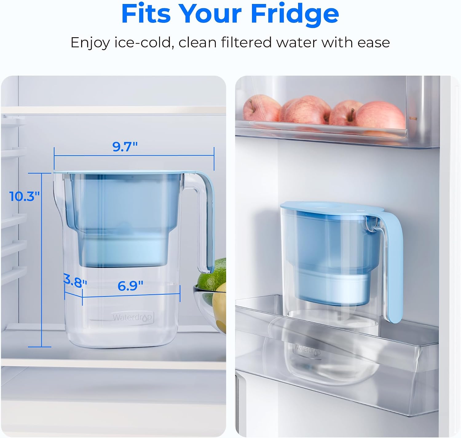 Thumbnail 2 de Waterdrop WD-PT-05B 7-Cup Water Filter Pitcher, Blue, with 3 Filters