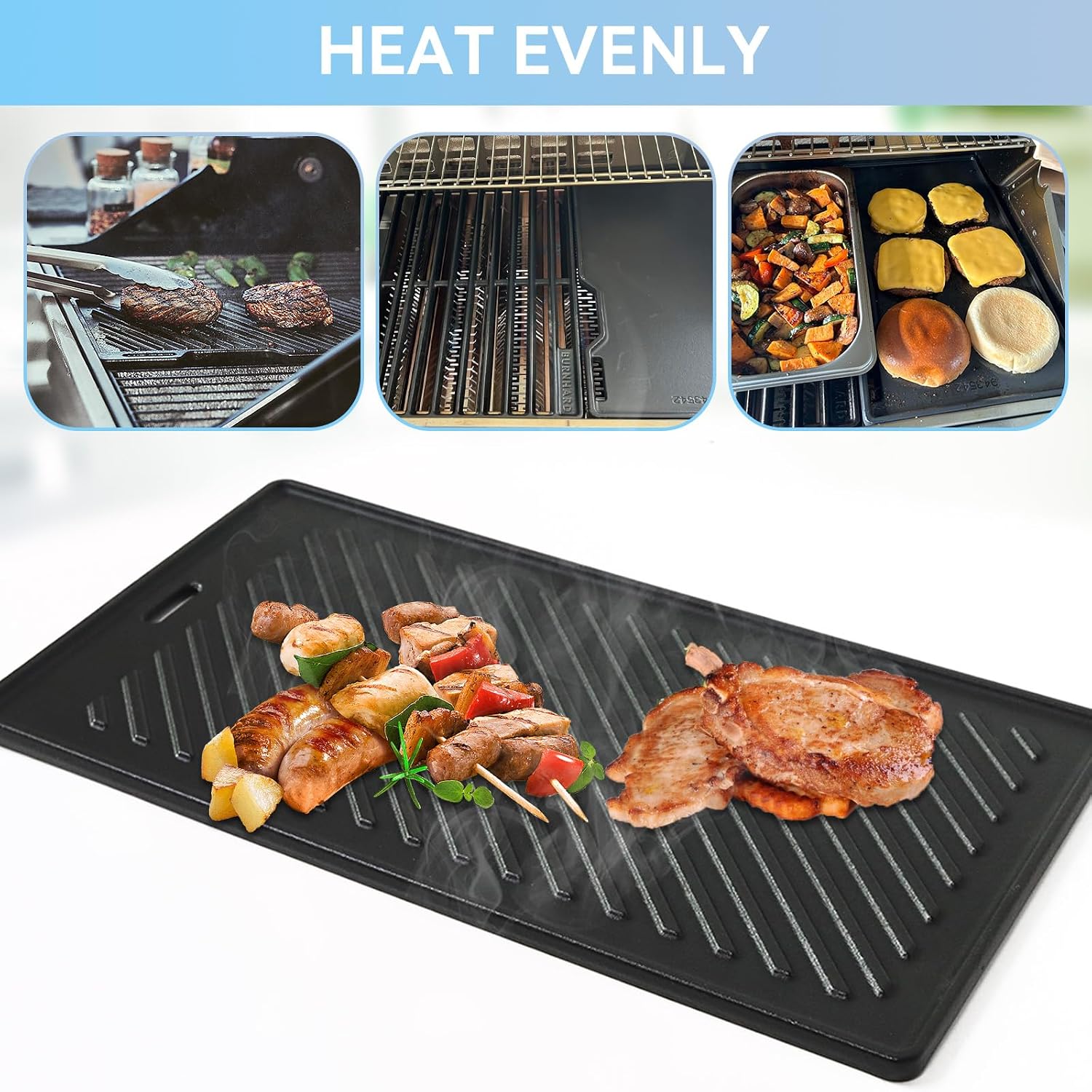 Detalle de Gusseisen Grillplatte für RöSLE VIDERO G2/G3/G4/G6 (ab 2021) – 45 x 24 cm, beidseitig nutzbar