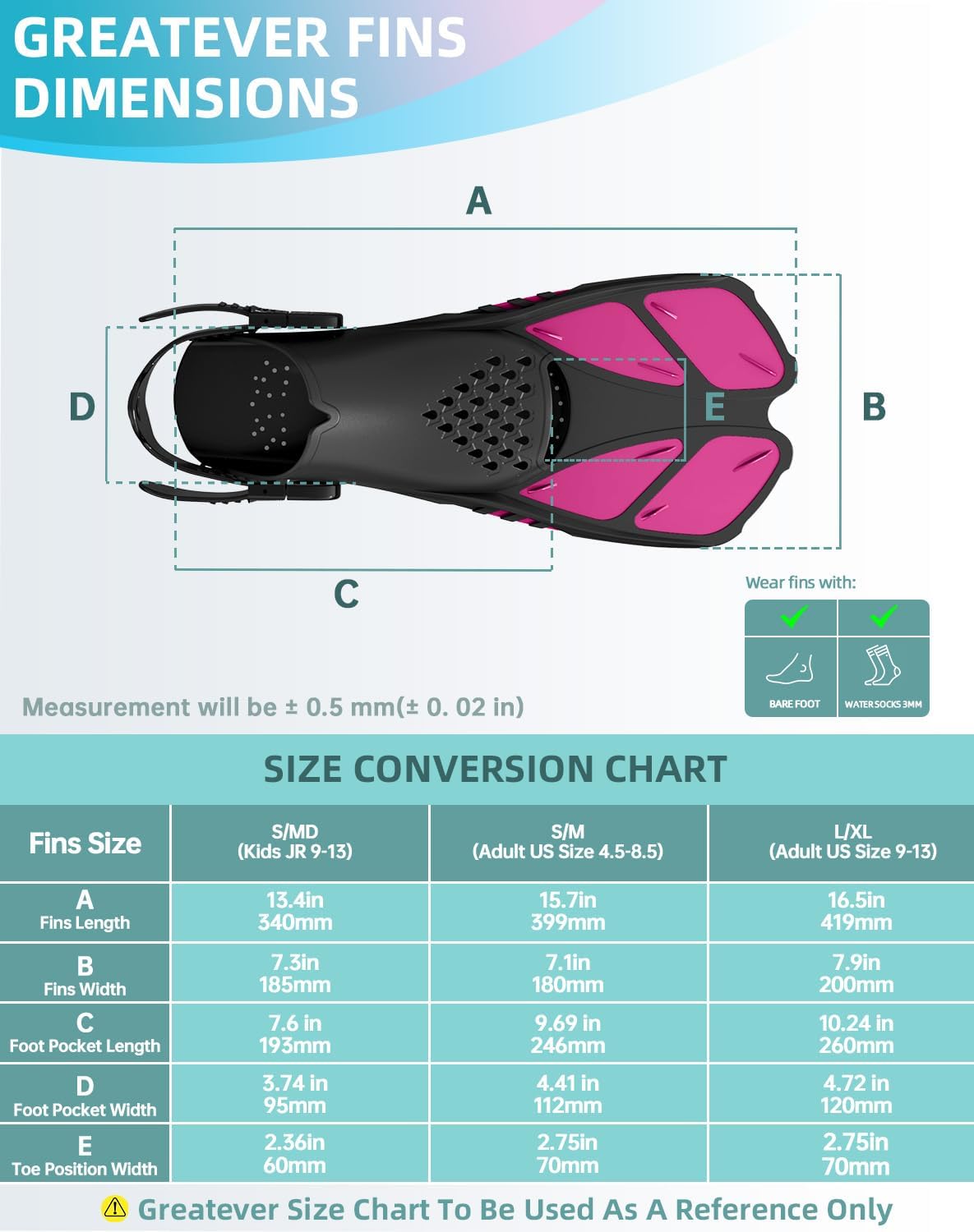 Detalle de Greatever Snorkel Fins Adjustable Buckles Open Heel — Travel-Size Short Swim Fins for Snorkeling and Diving