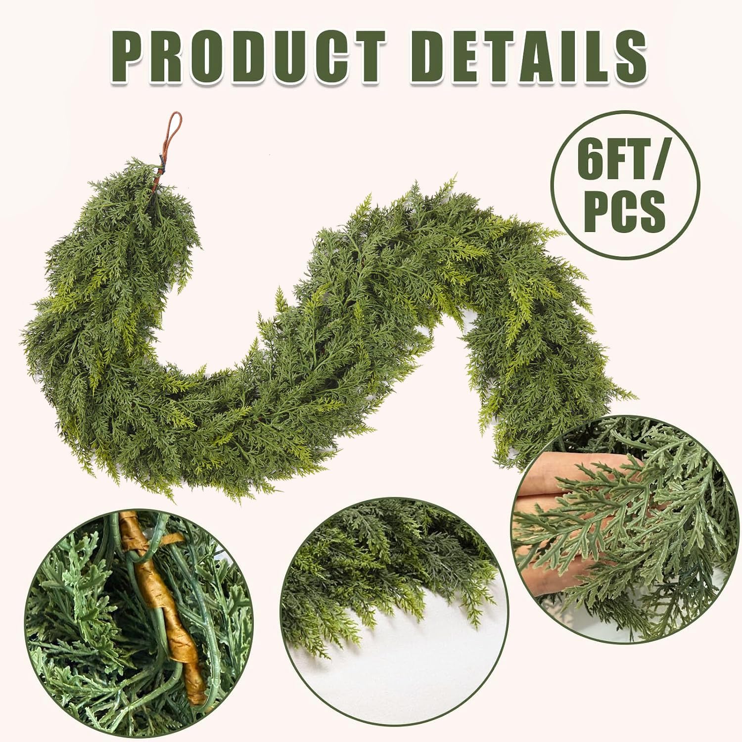 Thumbnail 2 de KIWDY 6-Foot Real Touch Cedar Christmas Garland, 2-Piece PE Set
