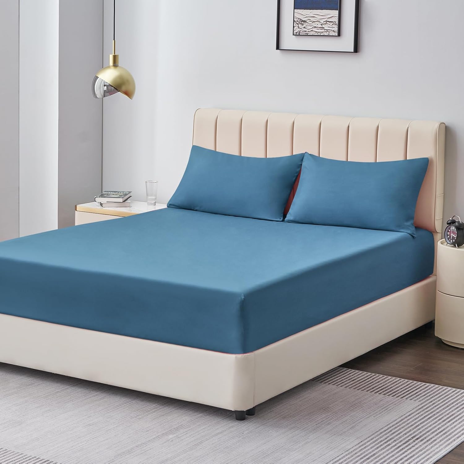 Thumbnail 2 de Aisbo King Size Fitted Sheet Dusty Blue – Extra Deep Pocket (16in/40cm) 150x200 cm