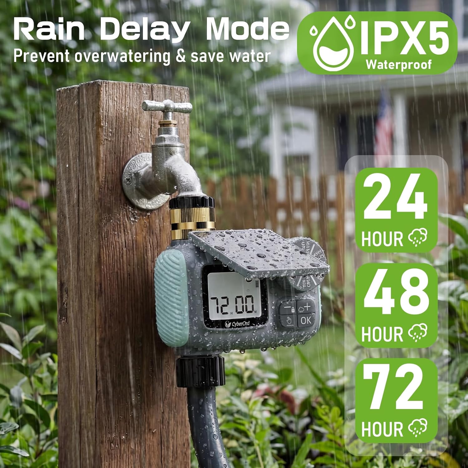 Thumbnail 5 de CyberOrd Timer Irrigazione Solare con ingresso 3/4" in ottone, display LCD e ritardo pioggia