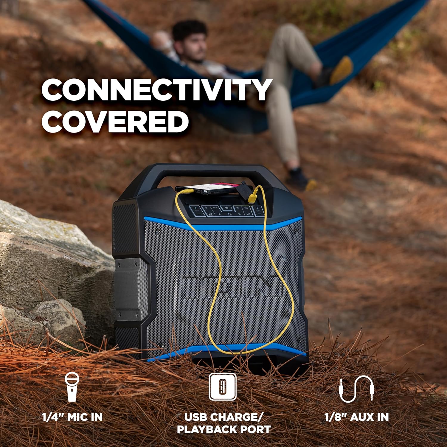 Detalle de ION BLCKRCKR2023 Portable Bluetooth Party Speaker, 120W, FM Radio and Mic