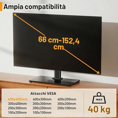 Thumbnail 2 de Supporto Girevole da Tavolo Perlegear per TV 26–60'': base in vetro temperato, altezza regolabile, VESA max 400x400mm