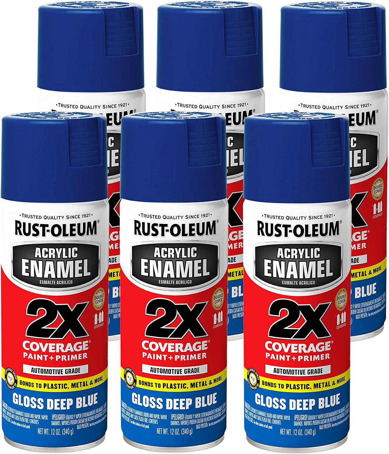 Detalle 2 de Rust-Oleum Acrylic Enamel 2X Spray Paint, Ultra Matte Black, 6-Pack
