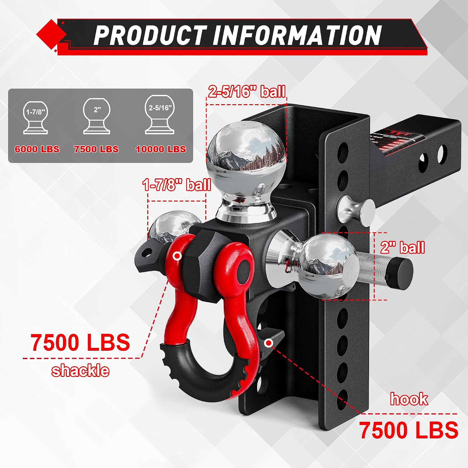 Detalle de TYT Adjustable Tri-Ball Hitch 10,000 lb
