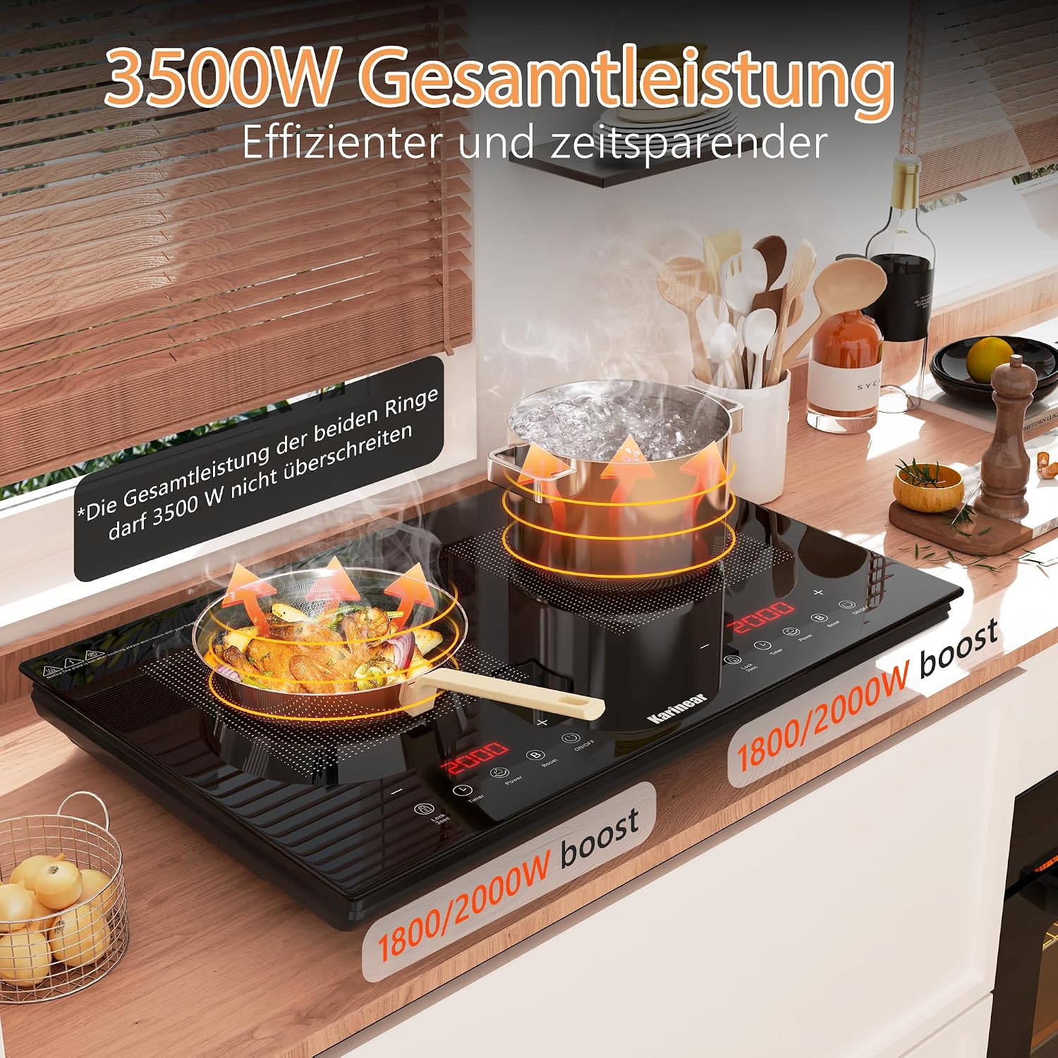 Detalle 2 de Induktionskochfeld 2 Platten (60 cm) 3500 W mit Boost & Touch-Steuerung, 240-Minuten-Timer und Kindersicherung