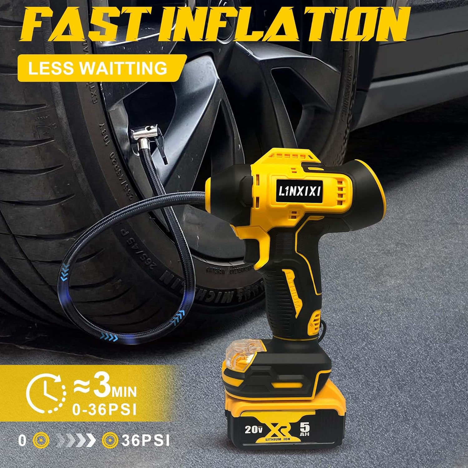 Thumbnail 2 de Tire Inflator Portable Air Compressor for DeWalt 18V/20V Max Battery – 160 PSI Cordless with Digital Gauge