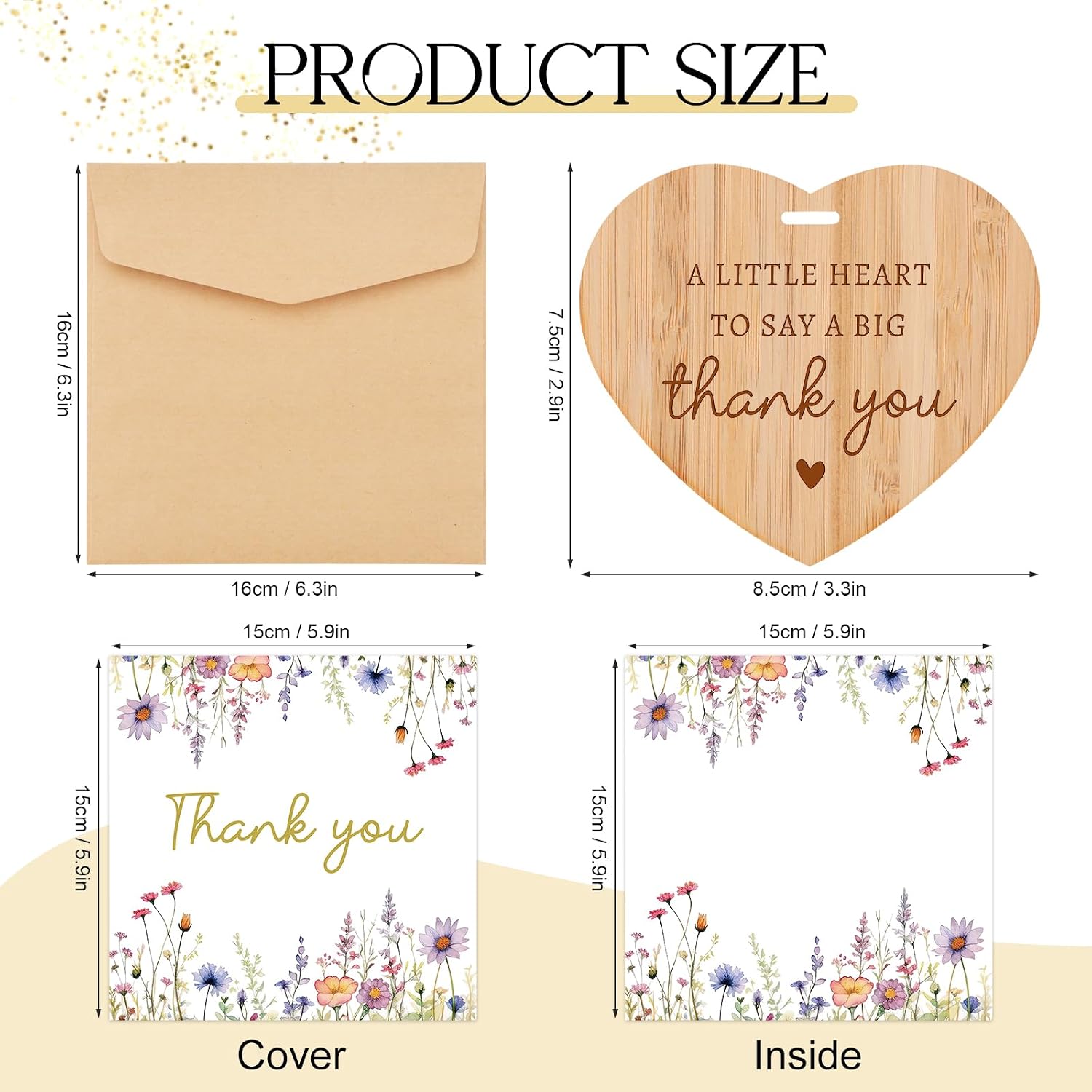 Detalle de TheGiffter 12PC Thank You Cards Multipack with Wooden Heart Plaque