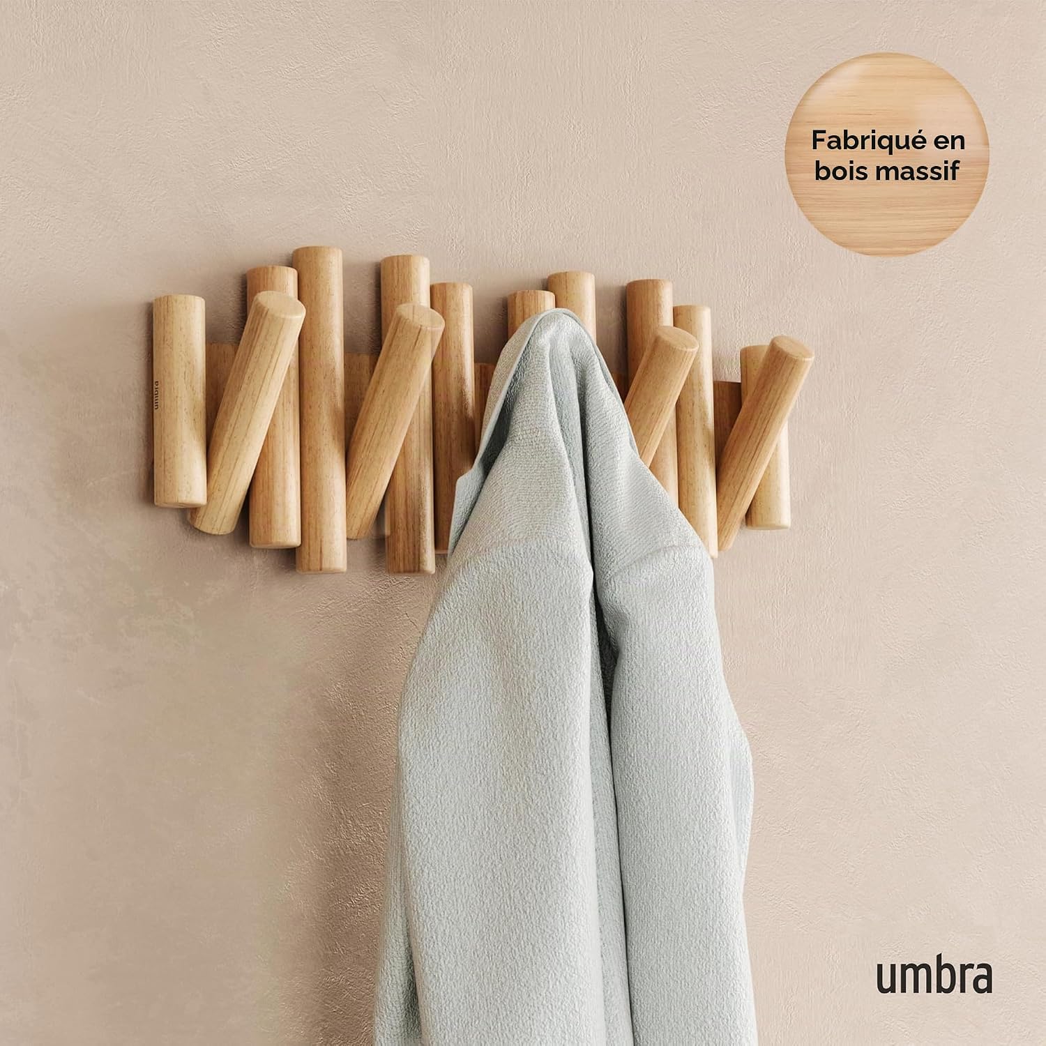 Thumbnail 1 de Umbra Picket 5. Patère murale à 5 crochets en bois naturel – design mural et fonction