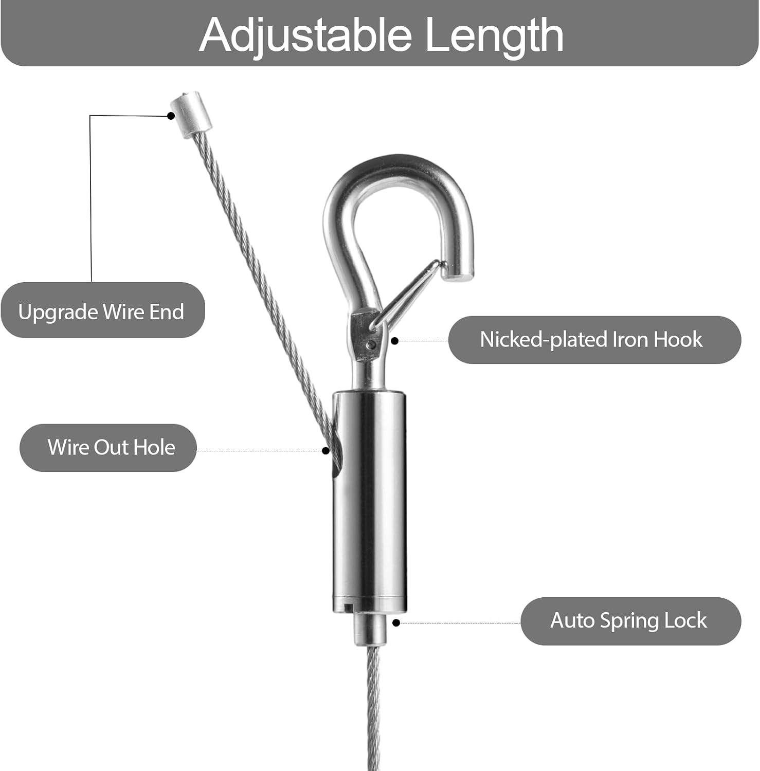 Thumbnail 2 de Wgbon Metal Wire Ropes Adjustable Picture Hanging Wire Kit, Stainless Steel, 6.6FT