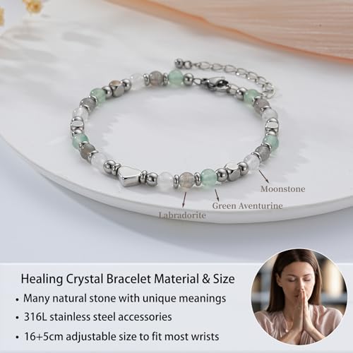 Detalle 2 de ESPVO Crystals Retirement Leaving Bracelet for Women – Moonstone & Natural Stone Beads