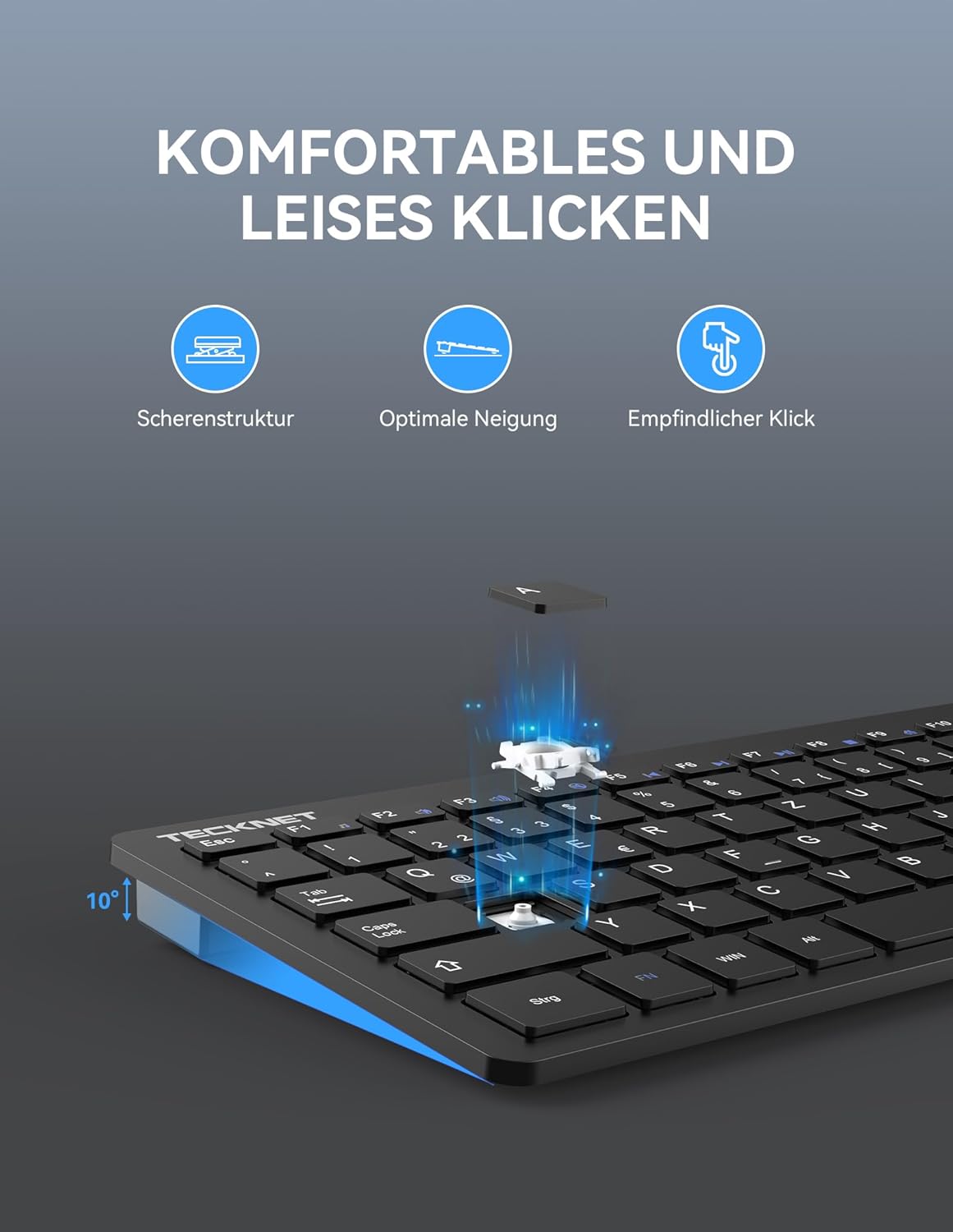 Detalle de TECKNET Slim Kabellose Tastatur 78 Tasten ⌨