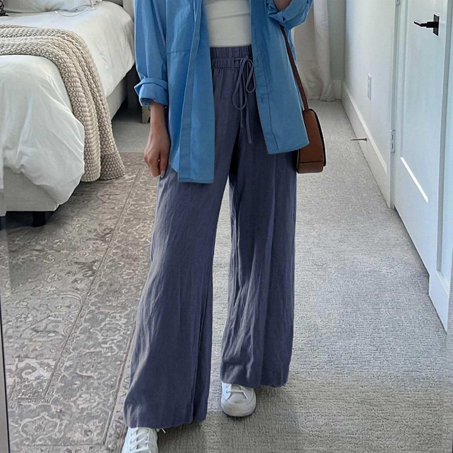 Thumbnail 2 de Duyang Women's Cotton Linen Palazzo Pants with Pockets: Lightweight Summer Wide-Leg Comfort