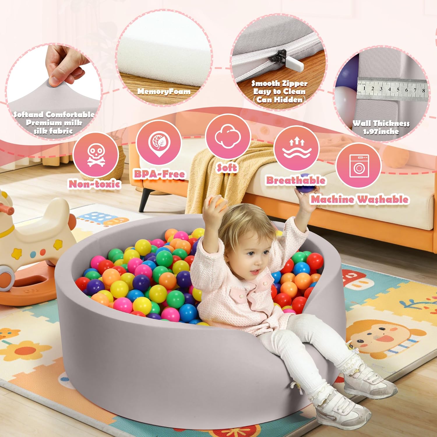 Thumbnail 2 de SIUUHOVS Foam Baby Ball Pit 35.4" x 11.8": Safe, Soft Play Space for Toddlers (Balls Not Included)