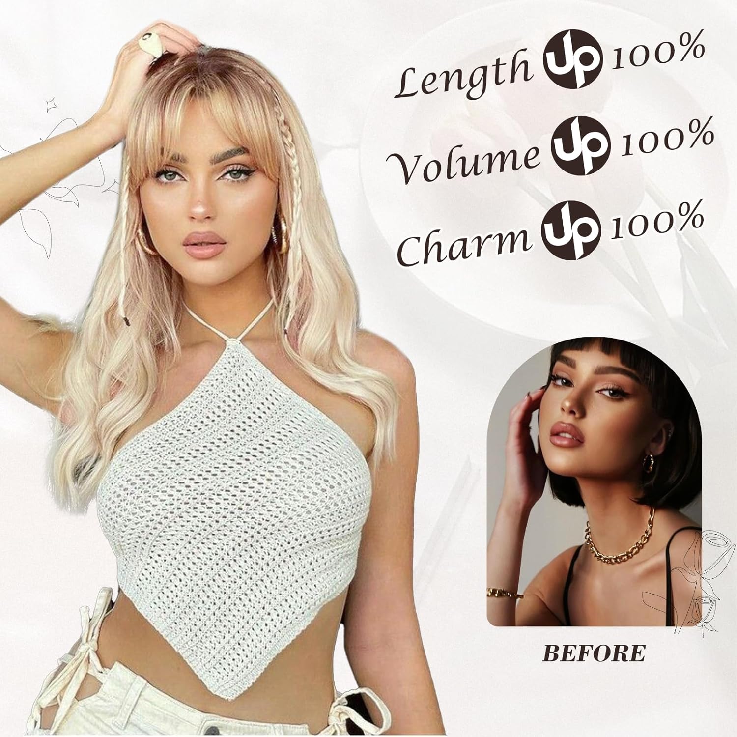 Detalle 2 de BARSDAR Long Blonde Curtain Bangs Wig — 26-Inch Soft, Wavy, Heat-Resistant Synthetic Hair
