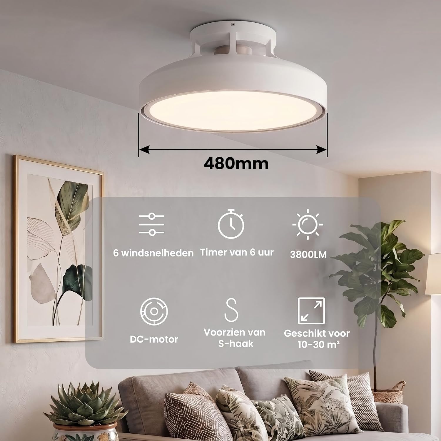Thumbnail 1 de YEELIGHT YL-Turbo-Fan plafondventilator met led, 6 standen en omkeerbare draairichting