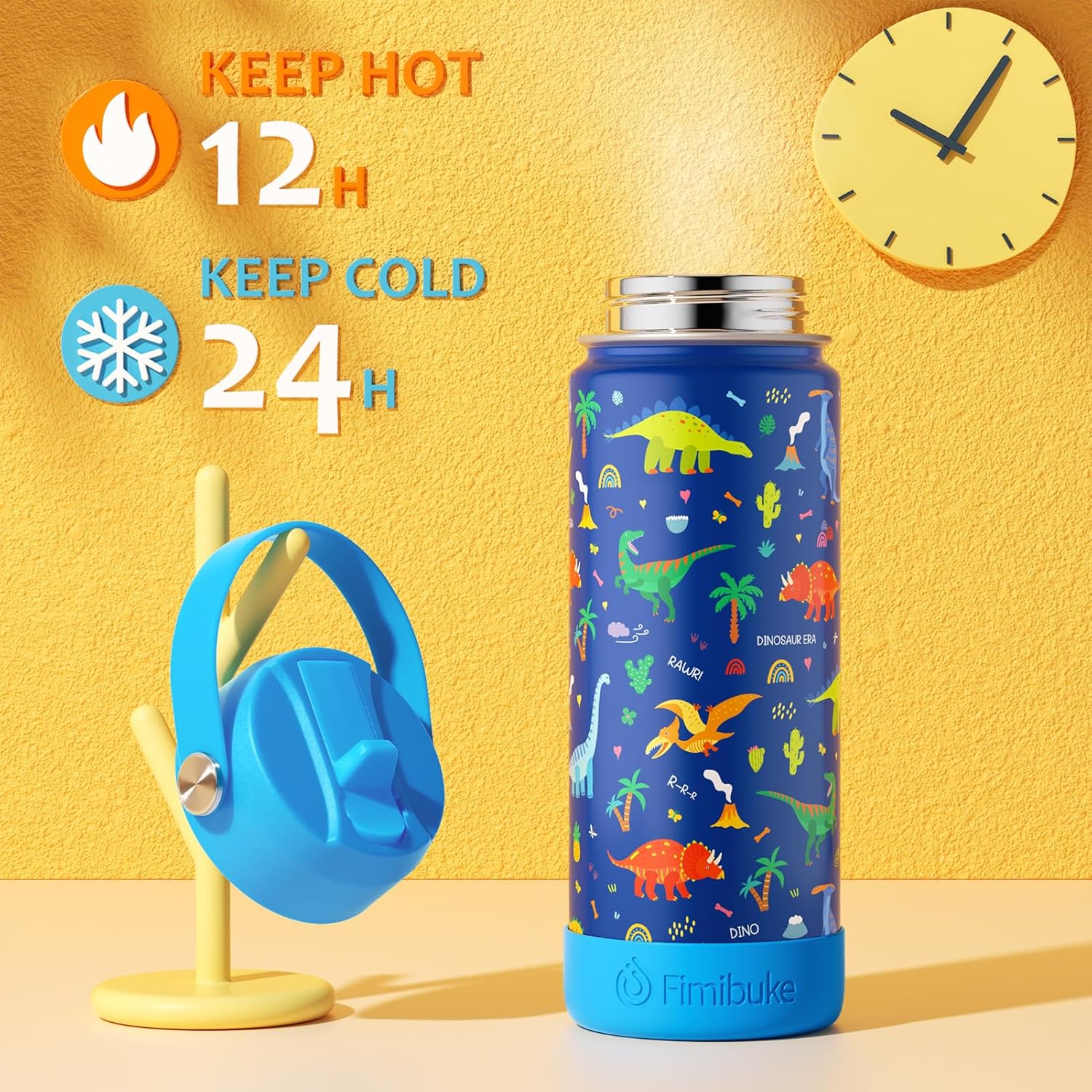 Thumbnail 2 de Fimibuke Kids Insulated Water Bottle (18oz, BPA-Free) Double Wall Vacuum Tumbler, Leak-Proof Straw Lids — 2-Pack Rainbow/Mermaid