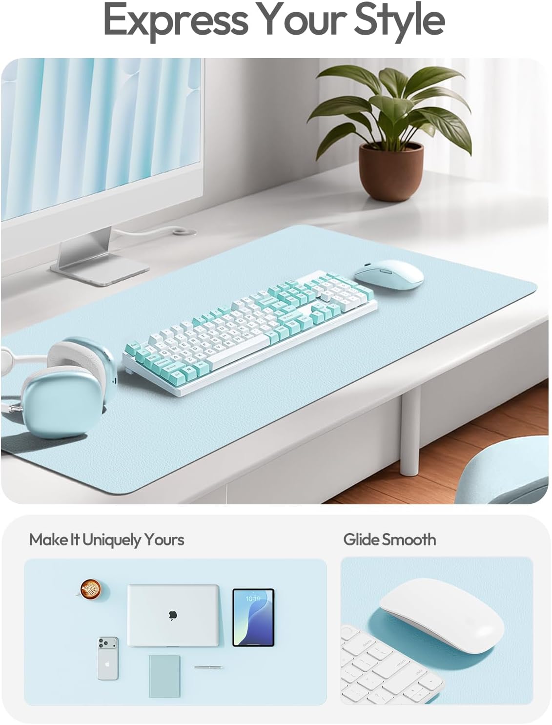 Thumbnail 1 de YSAGi 40" x 24" PU Leather Desk Mat, Waterproof, Baby Blue