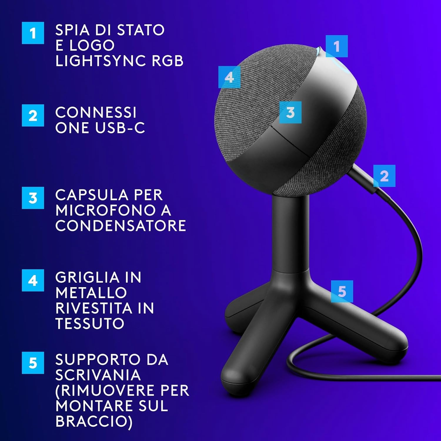 Thumbnail 4 de Logitech G Yeti Orb microfono USB cardioide per streaming