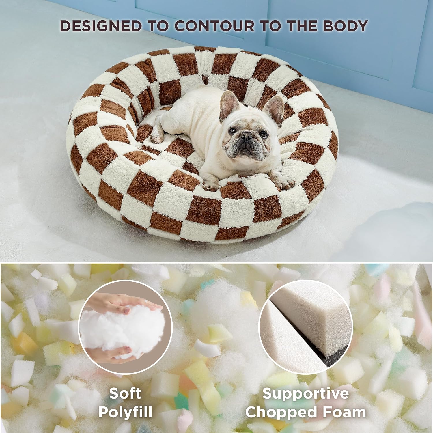 Detalle 2 de LE SURE Extra Large Jacquard Donut Dog Bed, Brown Checks, 42 x 42 x 9 in