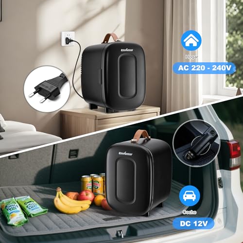 Detalle de Enventor 4L Nevera Pequeña: refrigerador y calentador portátil 12V/220V, negro