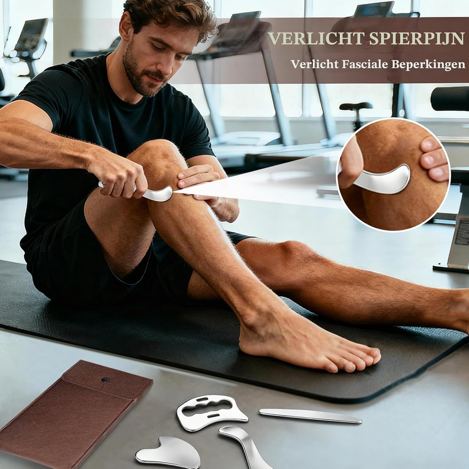 Detalle de INQUIRLLY ST-07478 4-in-1 gua sha massagetool van roestvrij staal