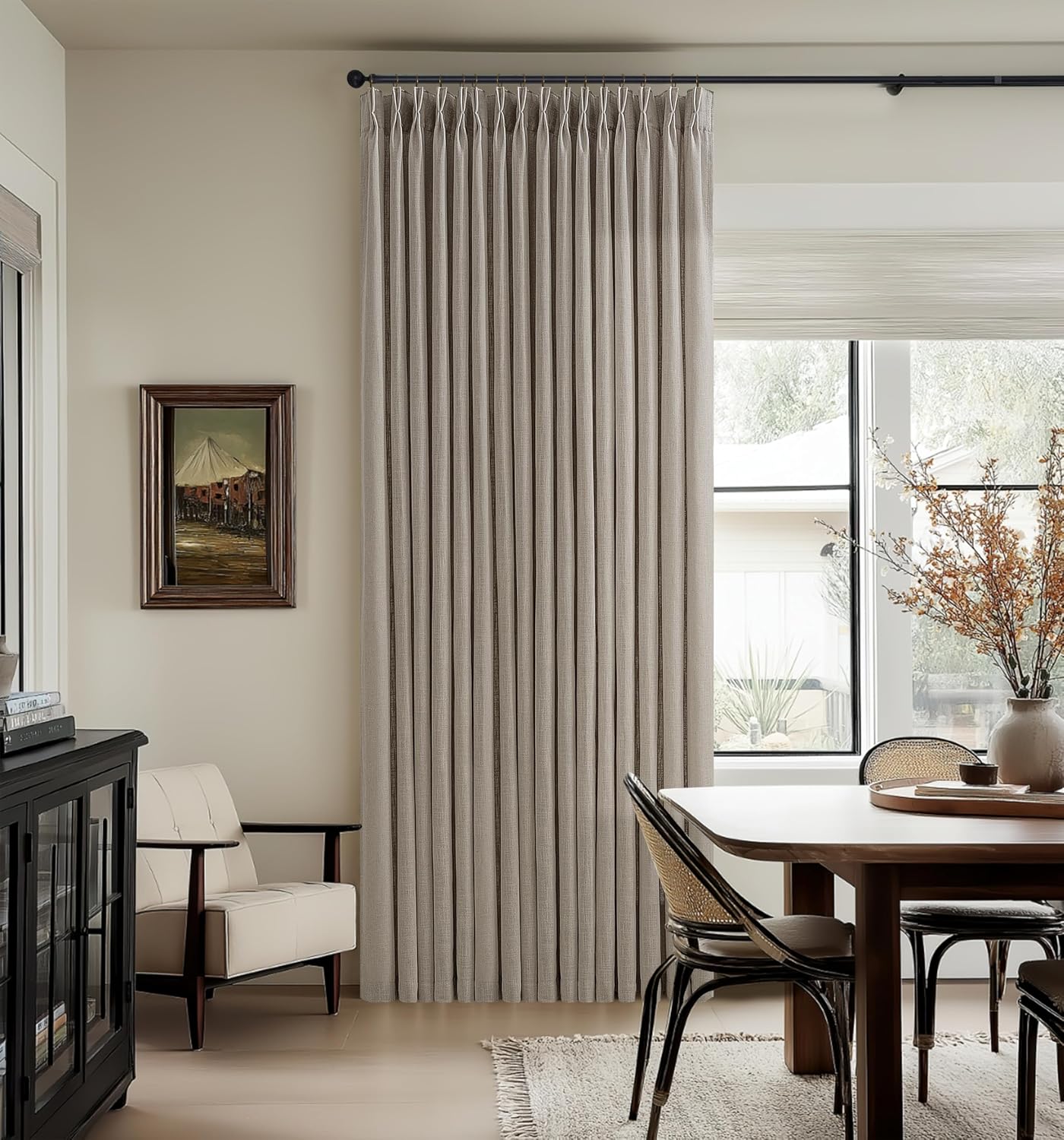 Detalle de Taupe Flax Linen Curtains 90in Pinch Pleat