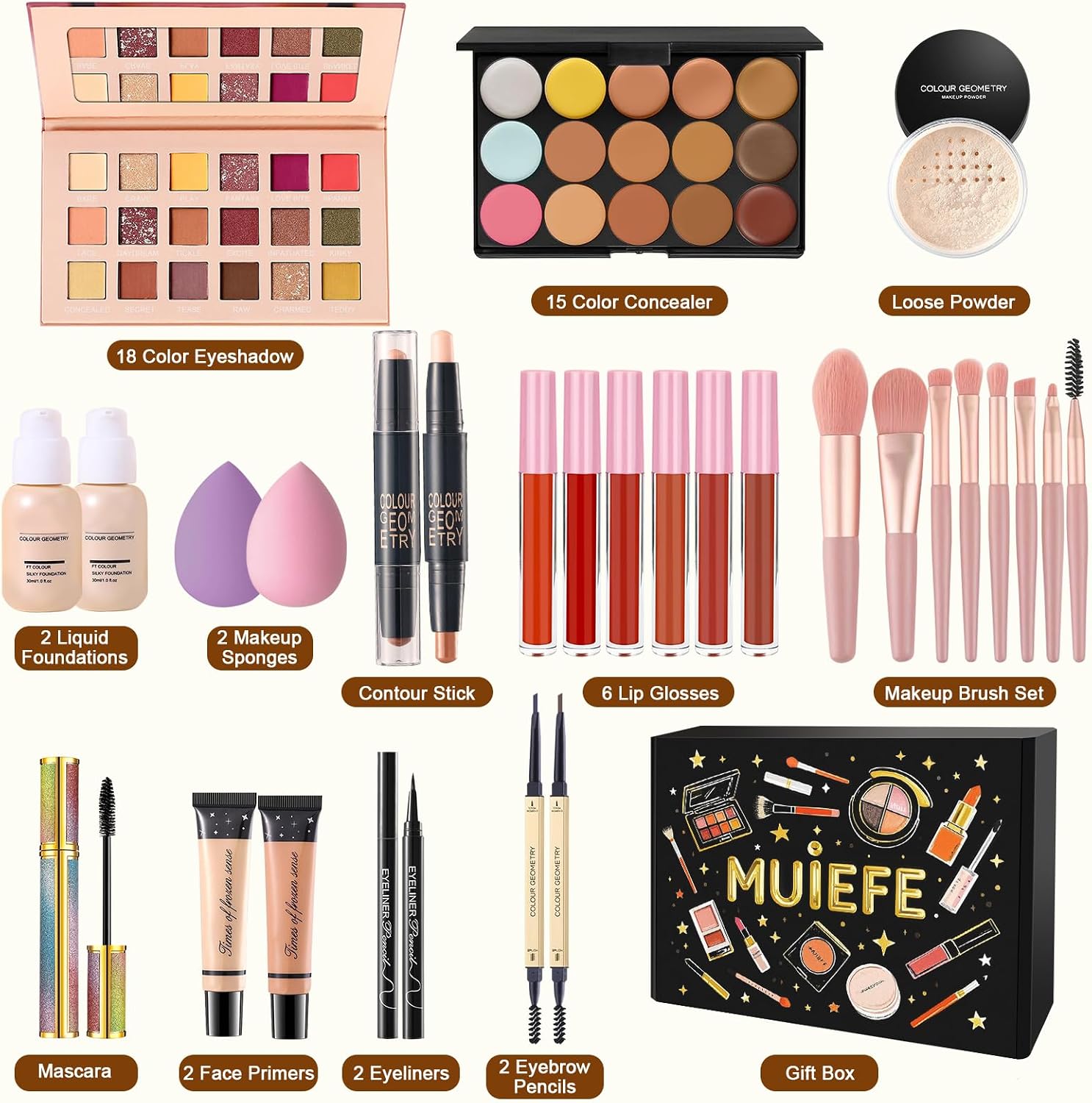 Detalle de Muiefe Set Trucchi Donna — CoFanetto Regalo Trucco Completo per Ragazze Adolescente