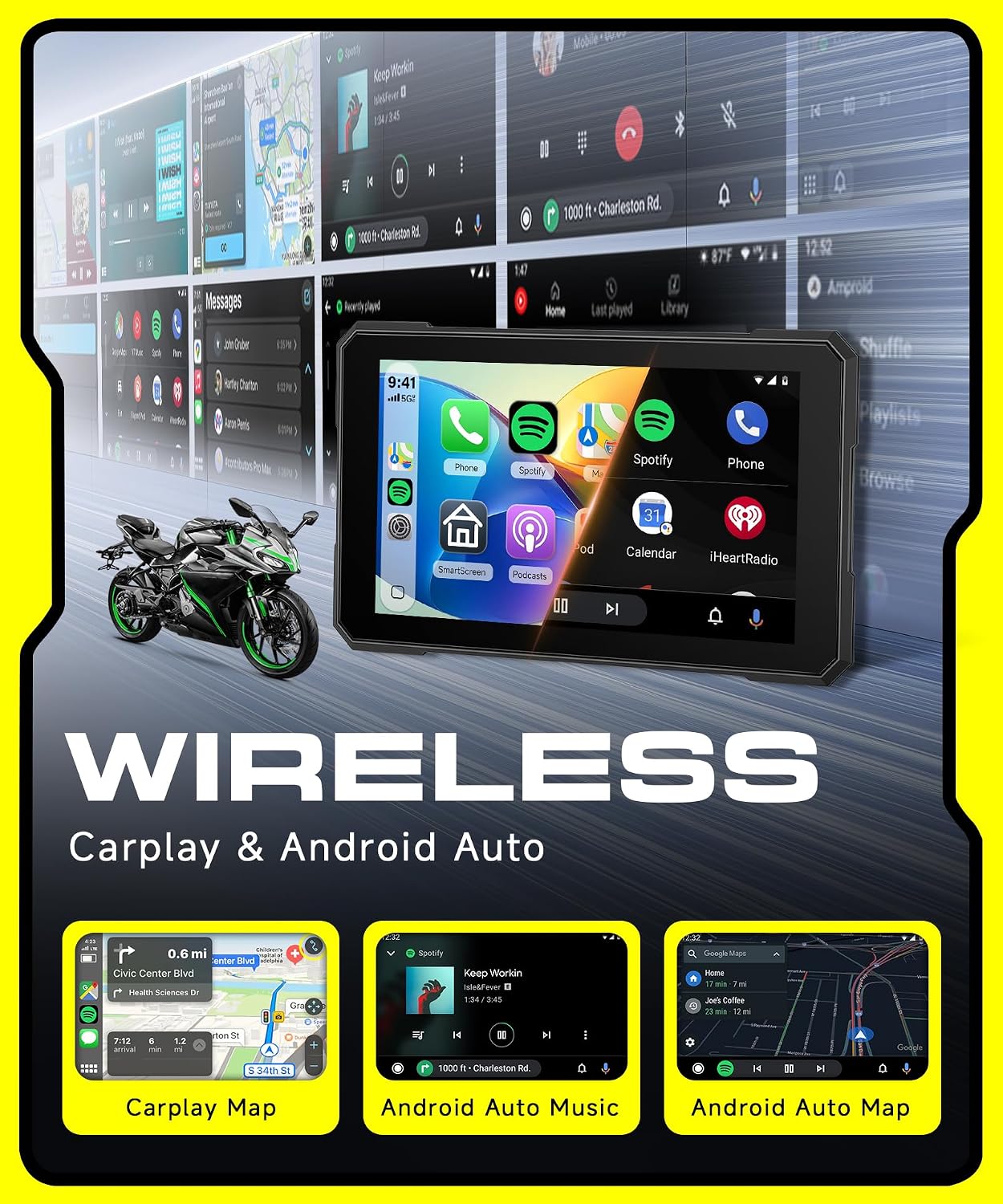 Detalle 2 de Rimoody Wireless Carplay Display per Motociclo 5'' — Schermo Touchscreen IP68, CarPlay e Android Auto Wireless