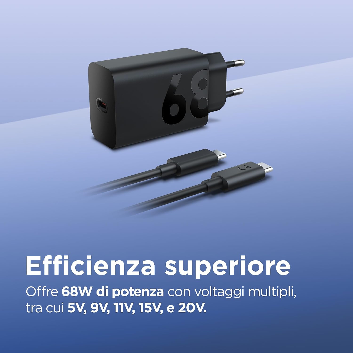 Detalle 2 de Lenovo 68W USB-C GaN Wall Charger con cavo 1,5 m: potenza compatta per tablet, PC e dispositivi USB-C PD