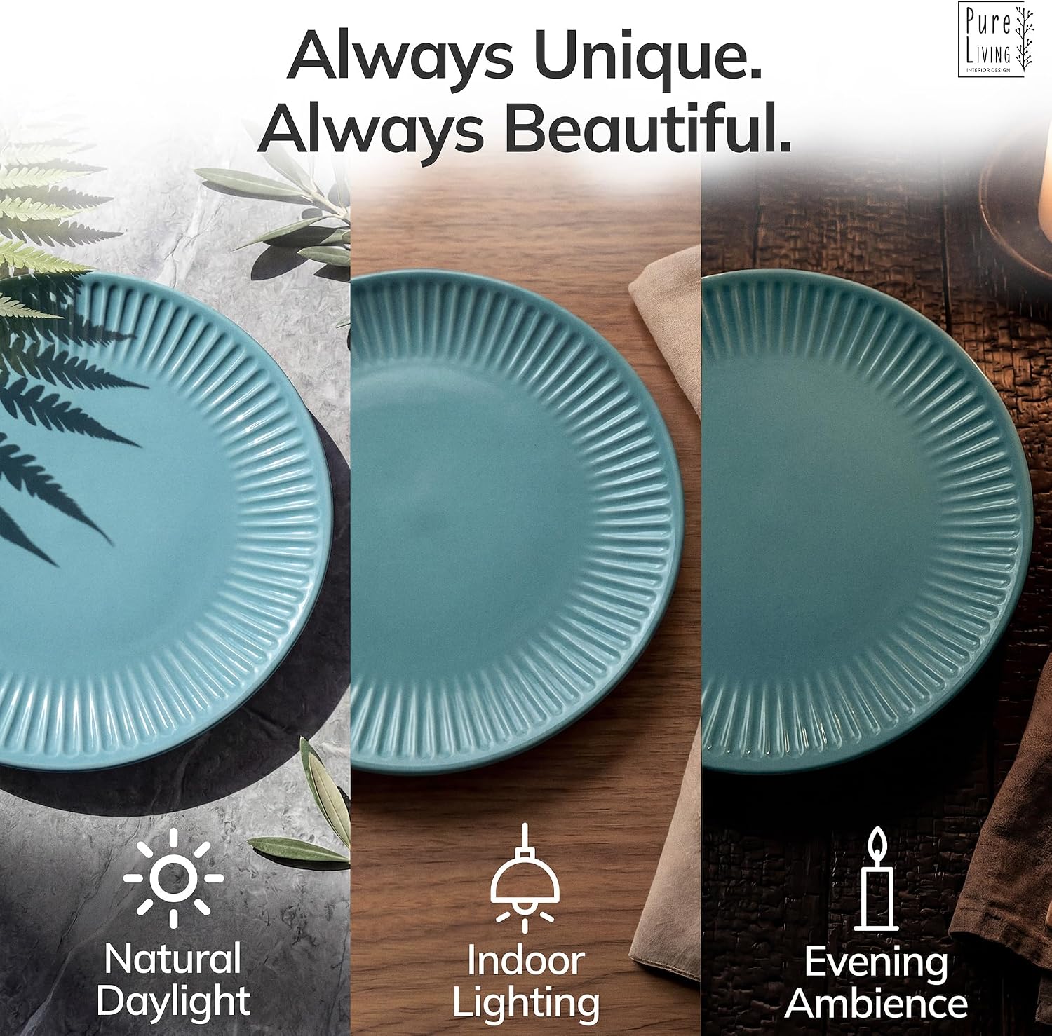 Detalle 2 de Stoneware Dinnerware Set for 8 People HYGGE 24-Piece: Elegant Scandi Green Ribbed Tableware