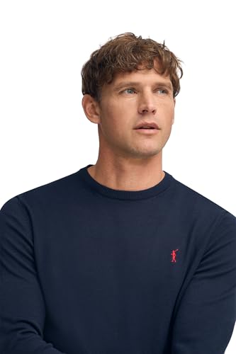 Detalle 2 de Polo Club Maglione Uomo Basico Blu 100% Cotone con Logo Ricamato
