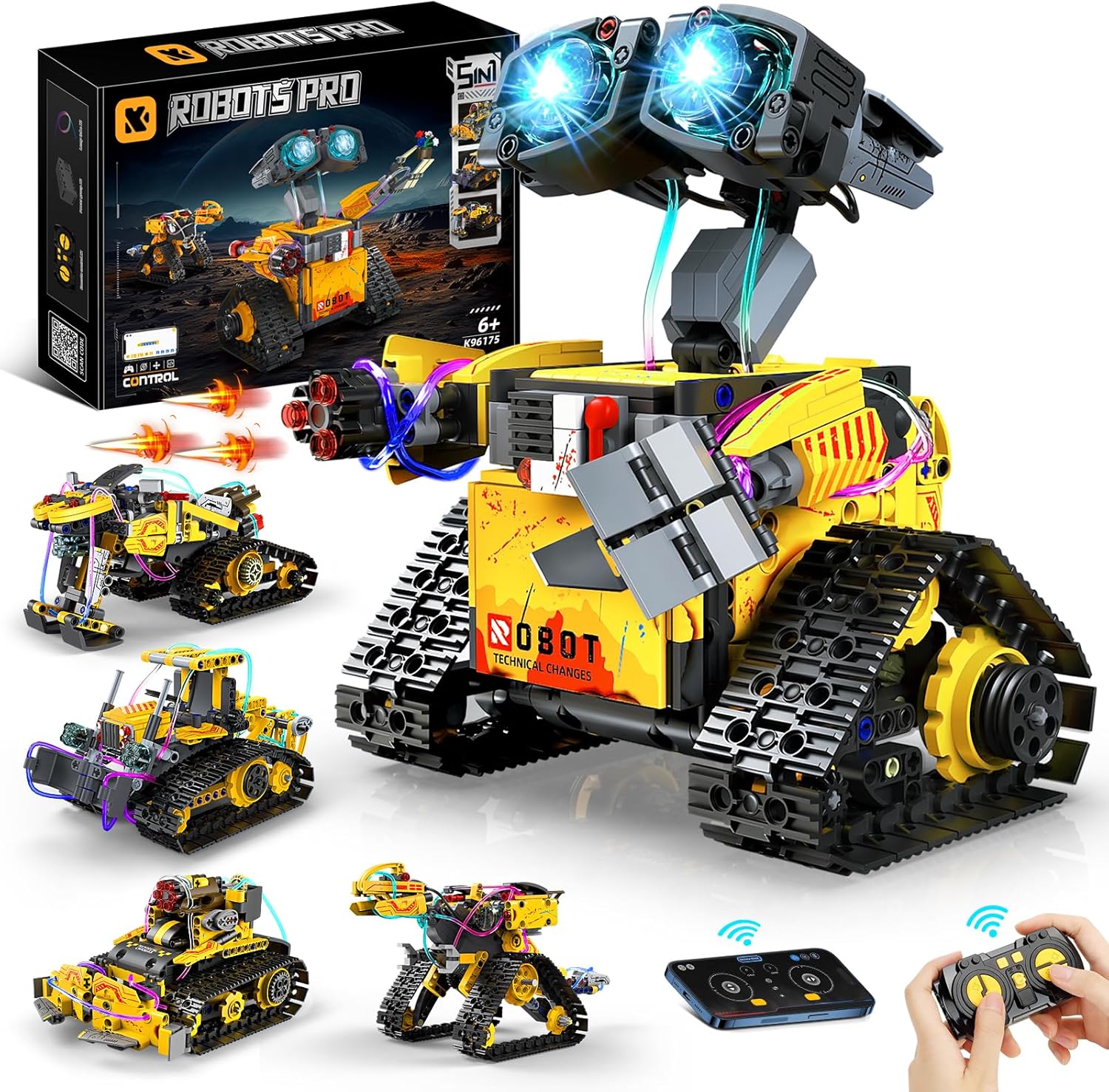 Detalle de YOOHBERRYS Technic Robot 5 en 1 pour enfants — Robot programmable avec télécommande et app (Jaune)