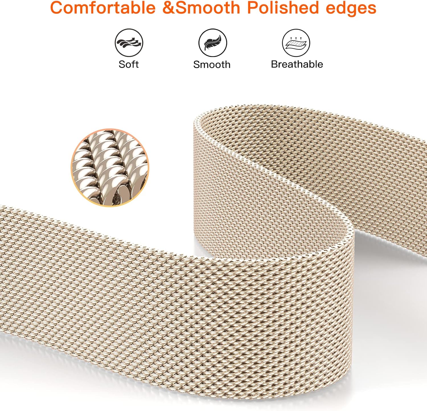 Thumbnail 2 de Yoohoo Milanese Loop Strap for Apple Watch (38–49mm): Champagne Gold, Adjustable Metal Band with Dual Magnetic Clasp
