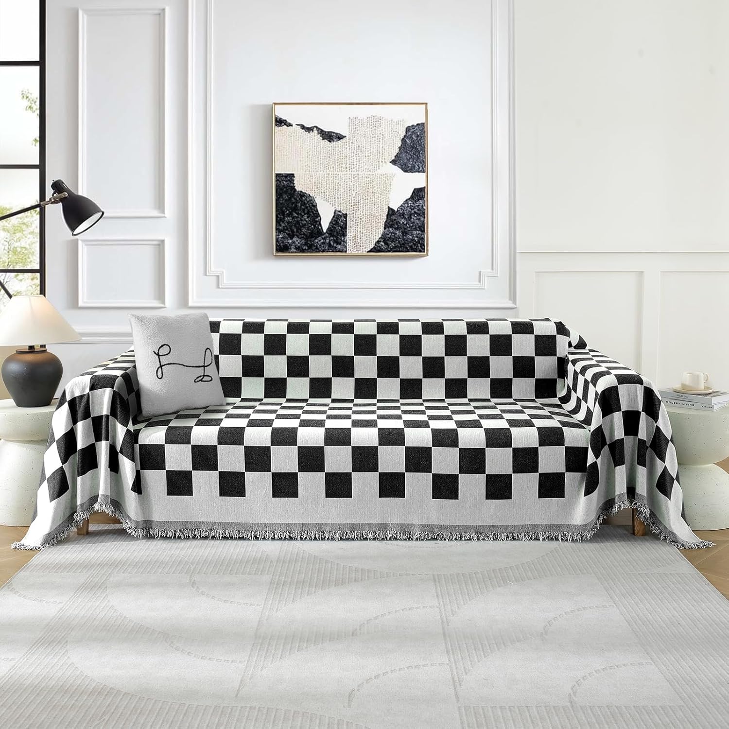 Thumbnail 1 de Ystyle telo copridivano 3 posti 180x340 cm, universale quattro stagioni, nero/bianco