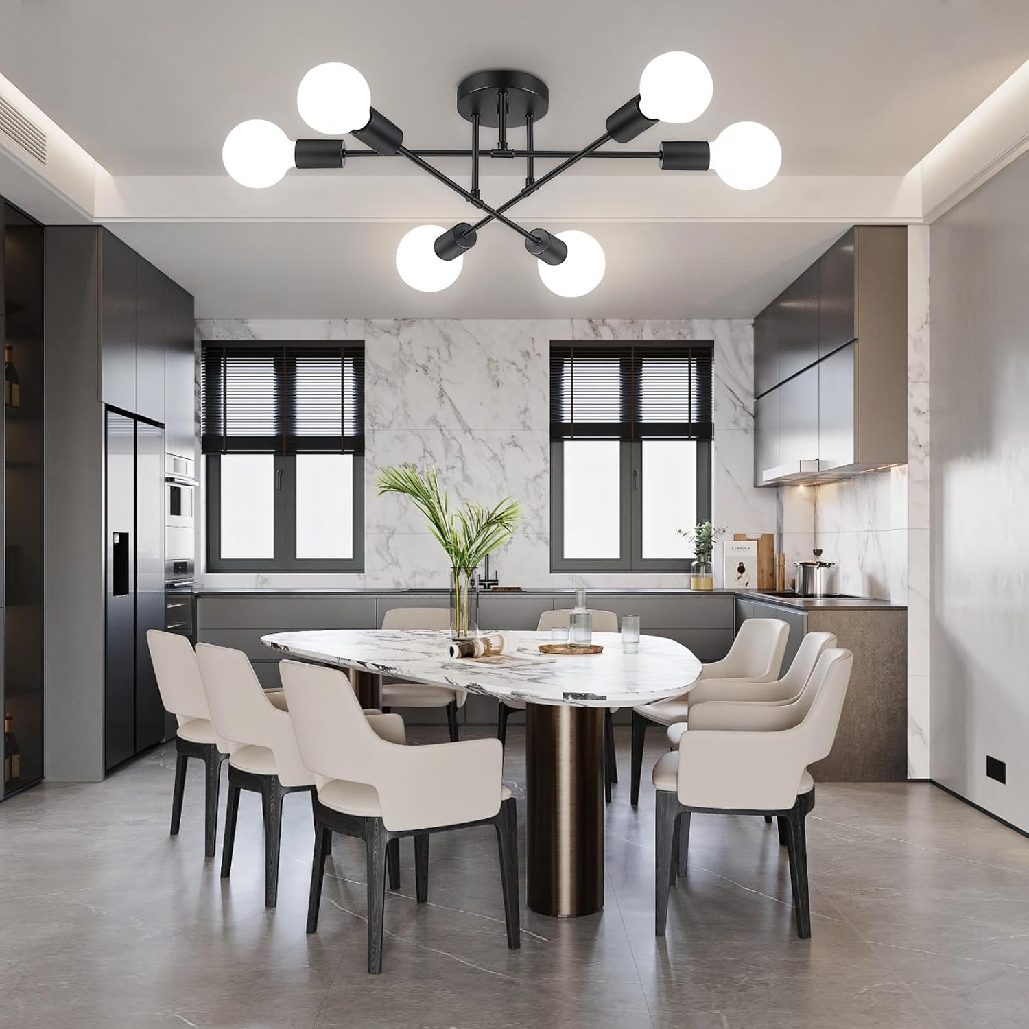 Detalle 2 de Maichixin 1 6-Light Sputnik Chandelier, Black Semi-Flush Ceiling Light