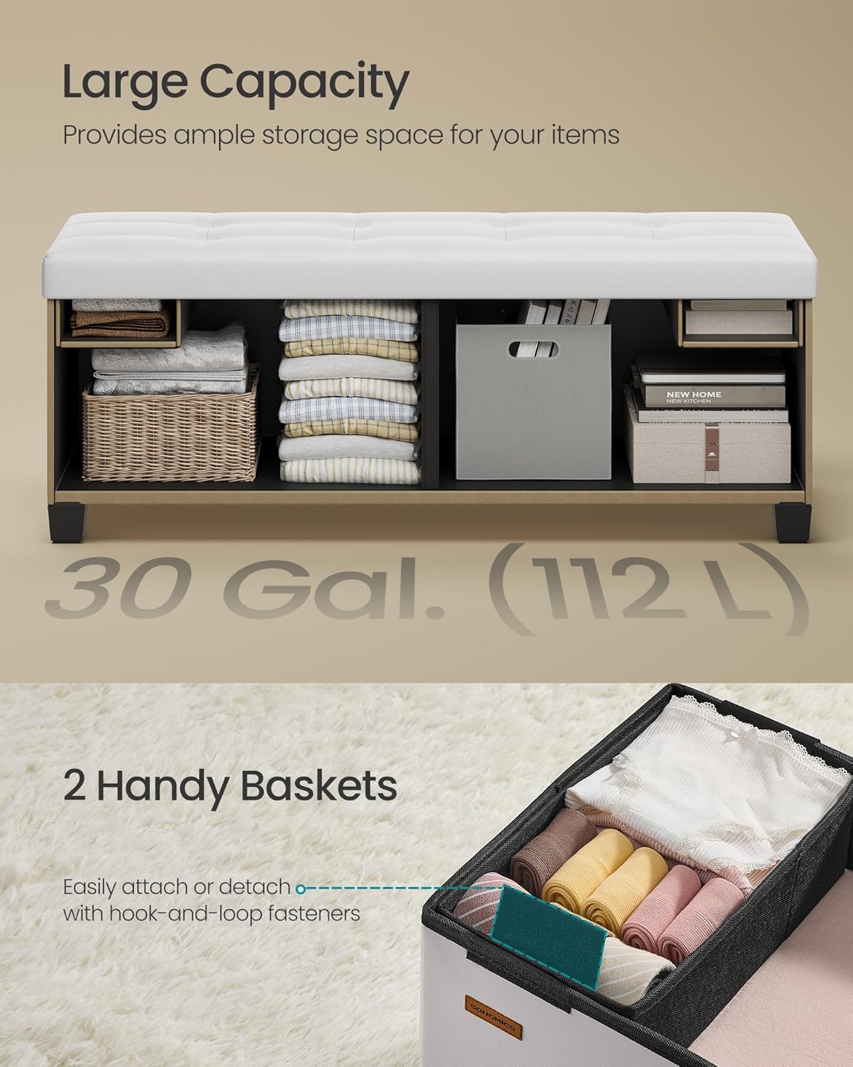 Detalle de SONGMICS Storage Ottoman Bench 43.3-Inch