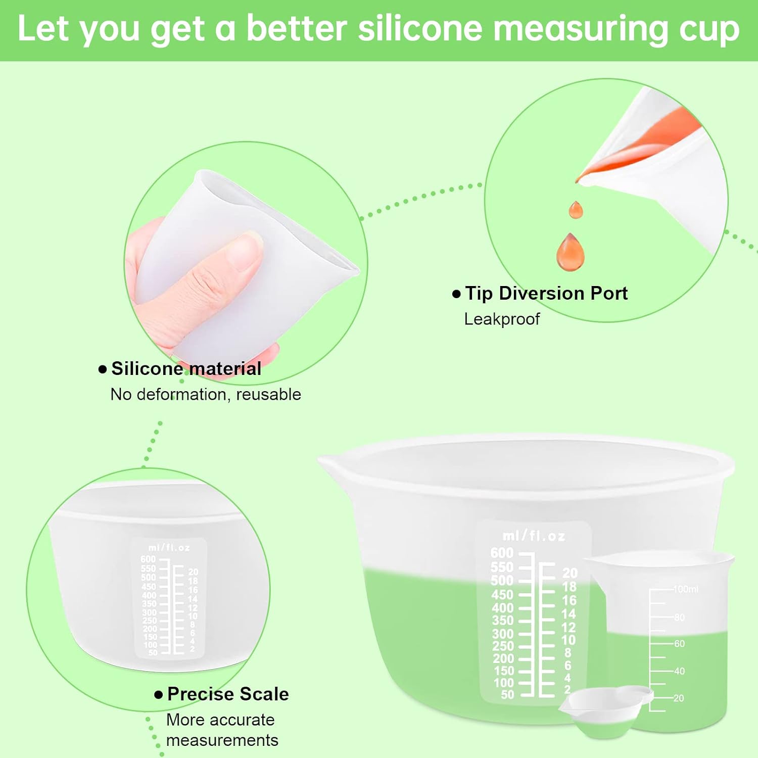 Detalle de Sjubaopen 600ml&100ml Silicone Measuring Cups for Resin, Epoxy & Baking