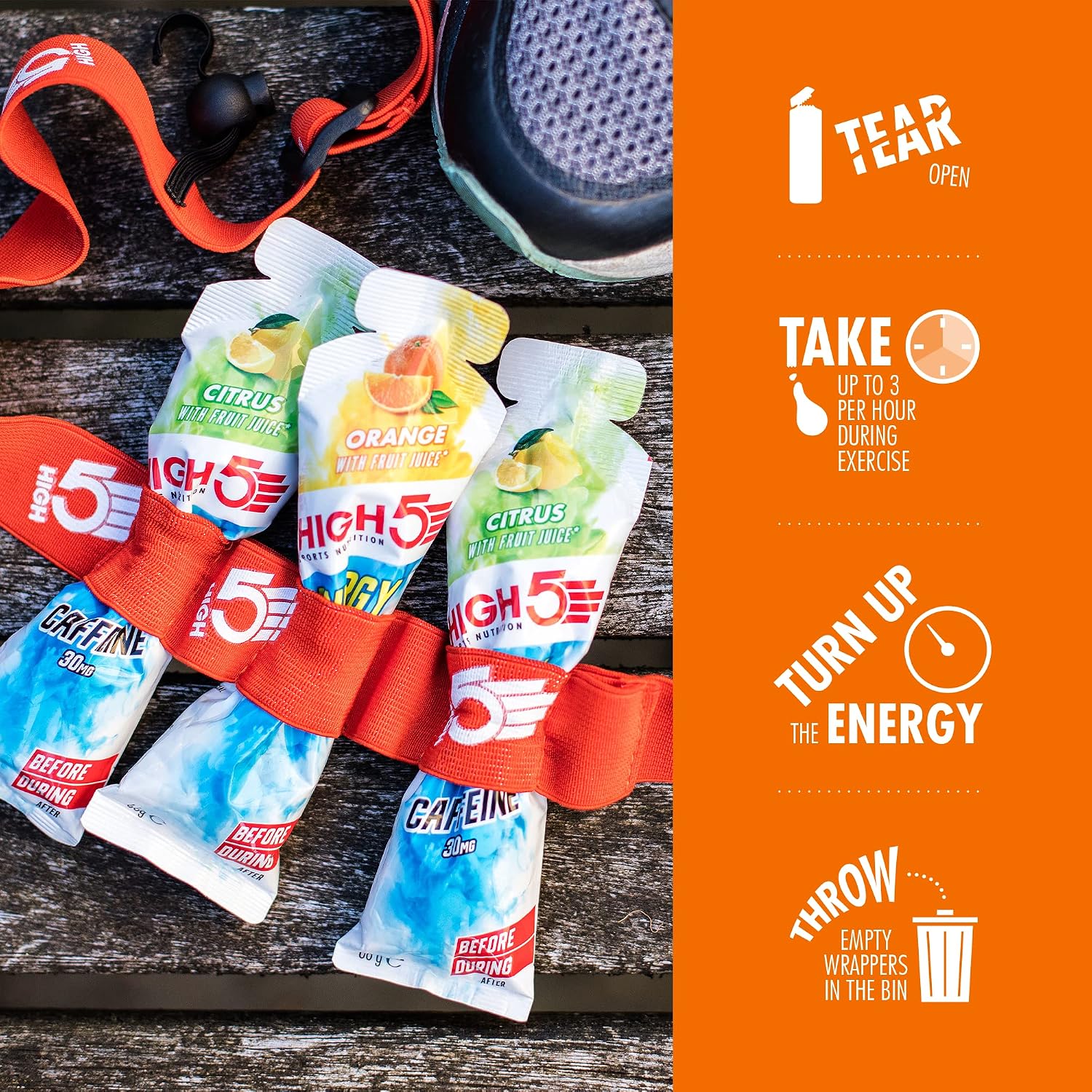 Detalle de HIGH5 Energy Gel Aqua for Running & Endurance – Orange, 20 x 66g