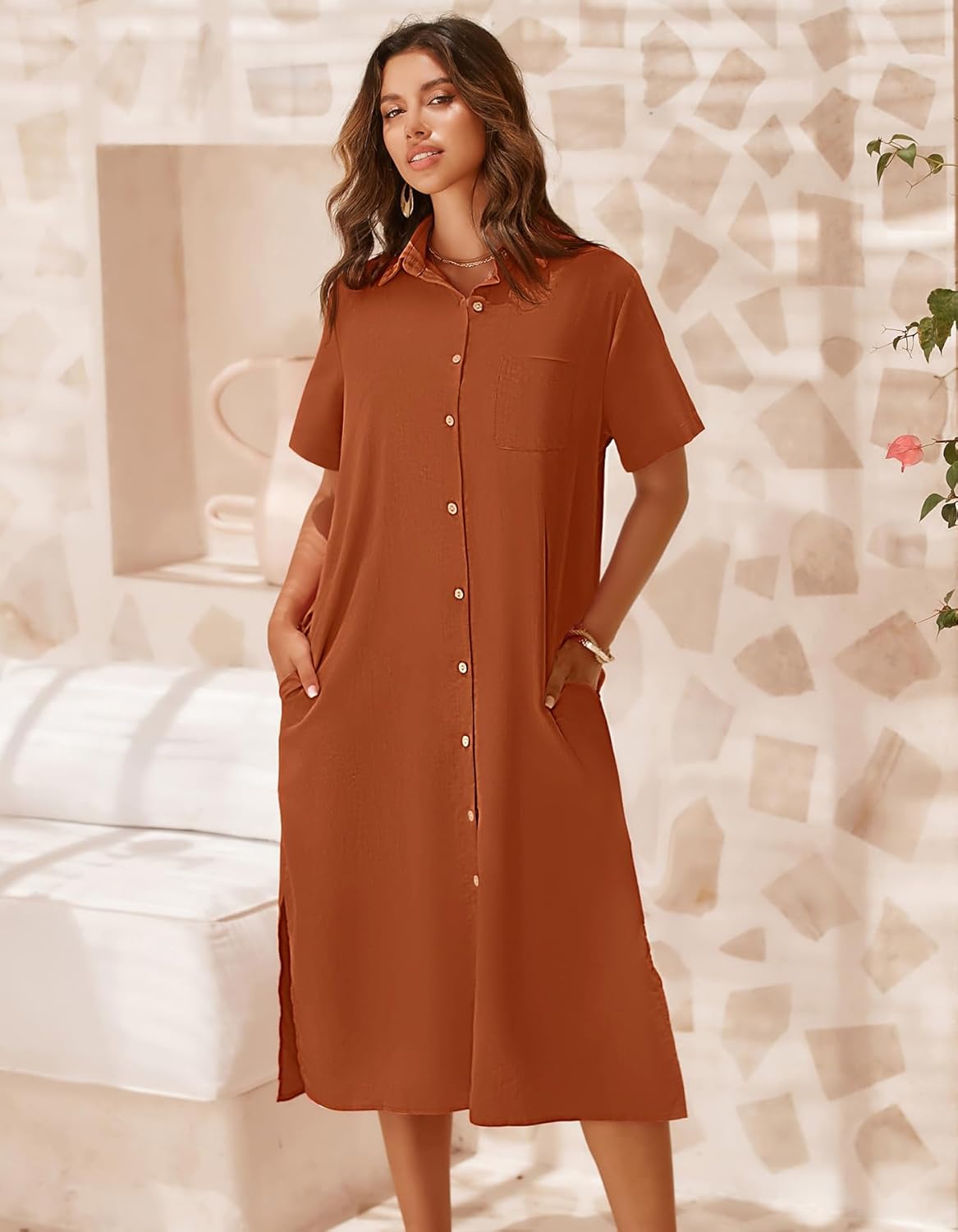 Thumbnail 2 de Zeagoo Women’s Summer Button-Down Shirt Dress Cover-Up (with Pockets)