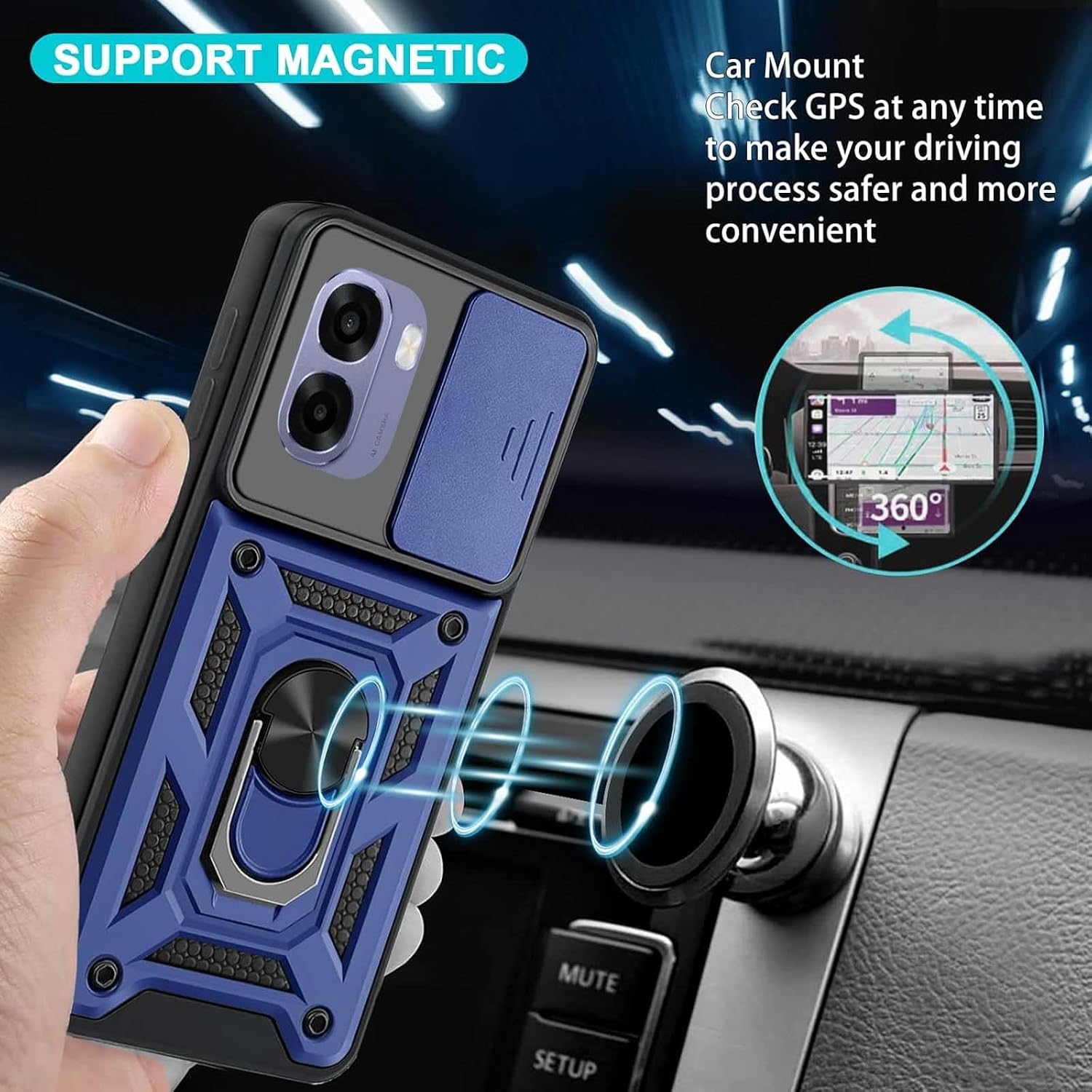 Detalle de Chenvovoay Rugged Case with Tempered Glass for OPPO A6X/A6 (4G/5G) – Blue