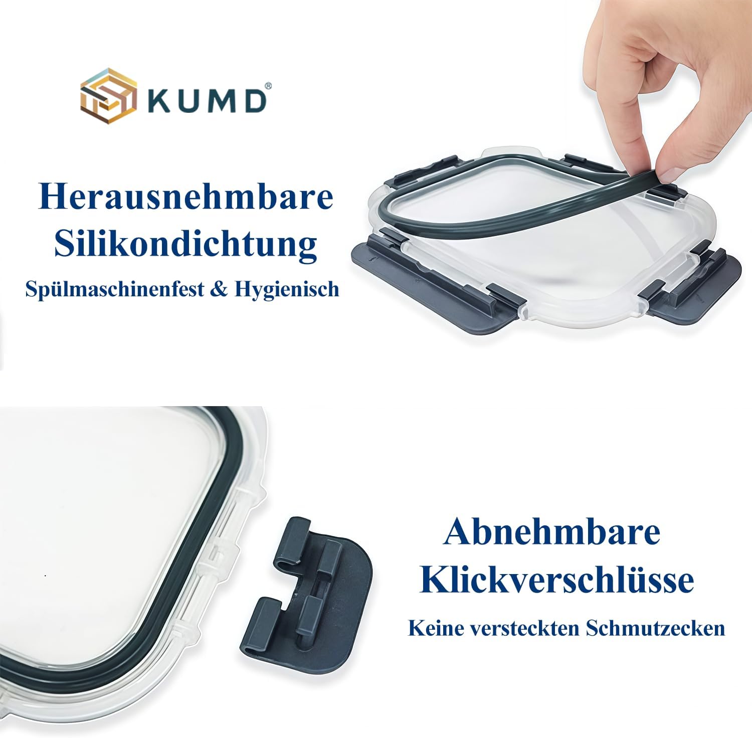 Thumbnail 2 de KUMD Vorratsdosen aus Borosilikatglas im 5er-Set (10-teilig) mit Deckeln, 1.040 ml – für Mikrowelle, Ofen & Meal Prep